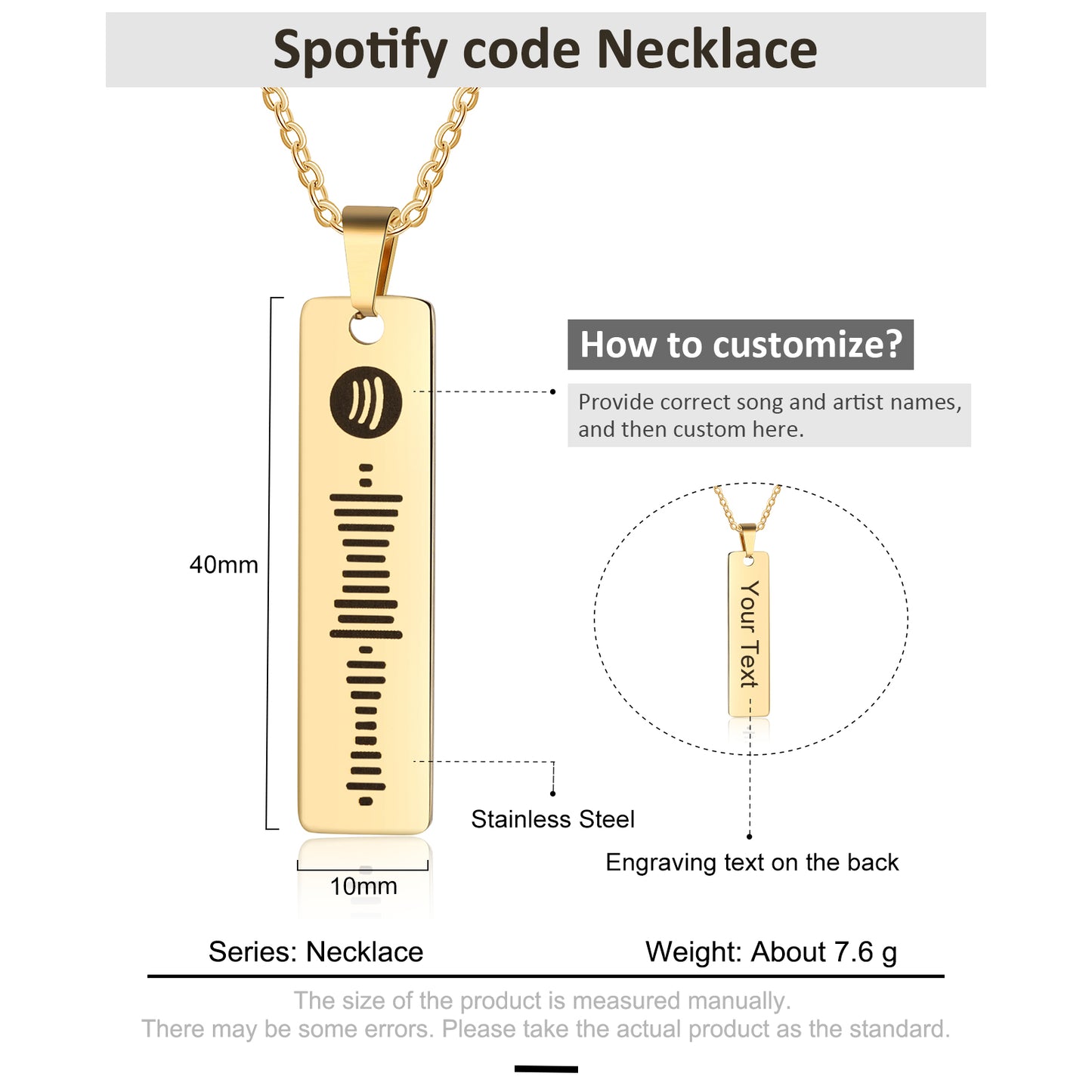 Personalized Stainless Steel Spotify Code Necklace