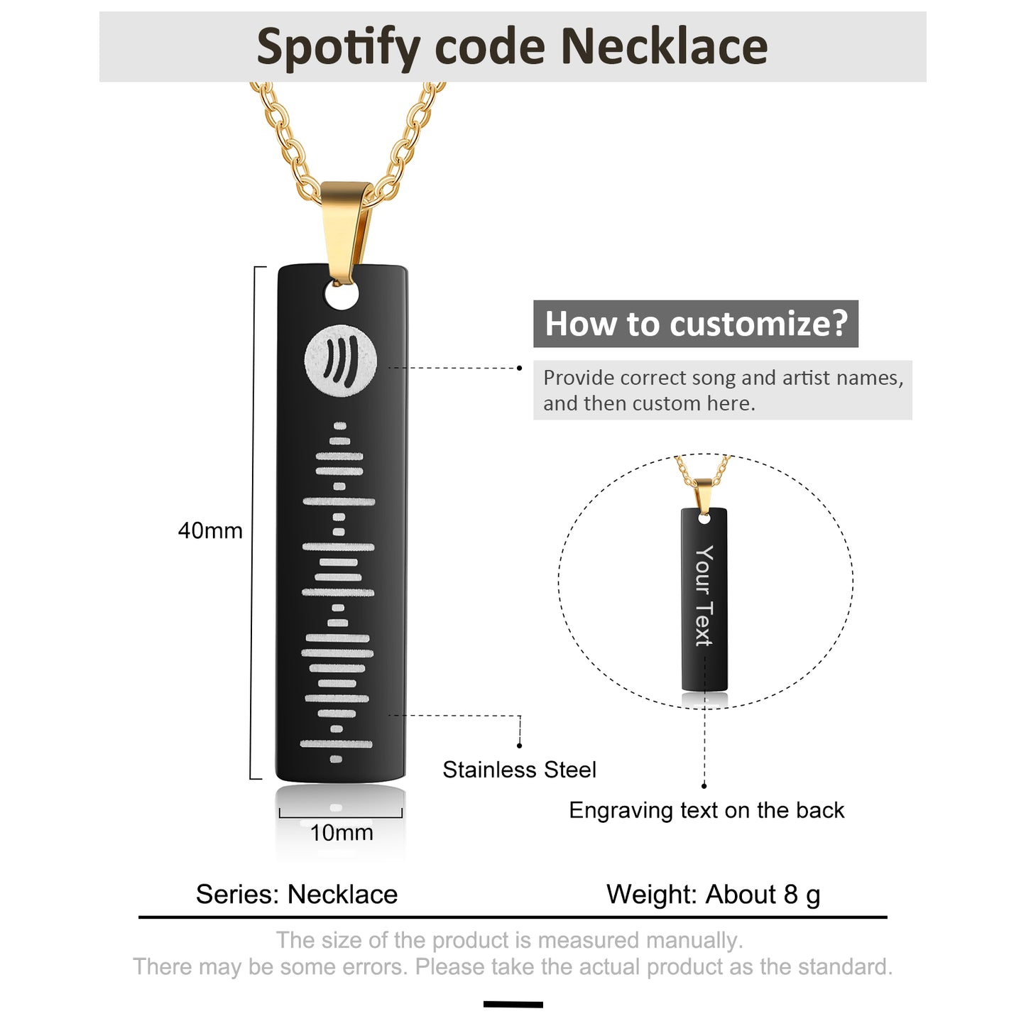 Personalized Stainless Steel Spotify Code Necklace