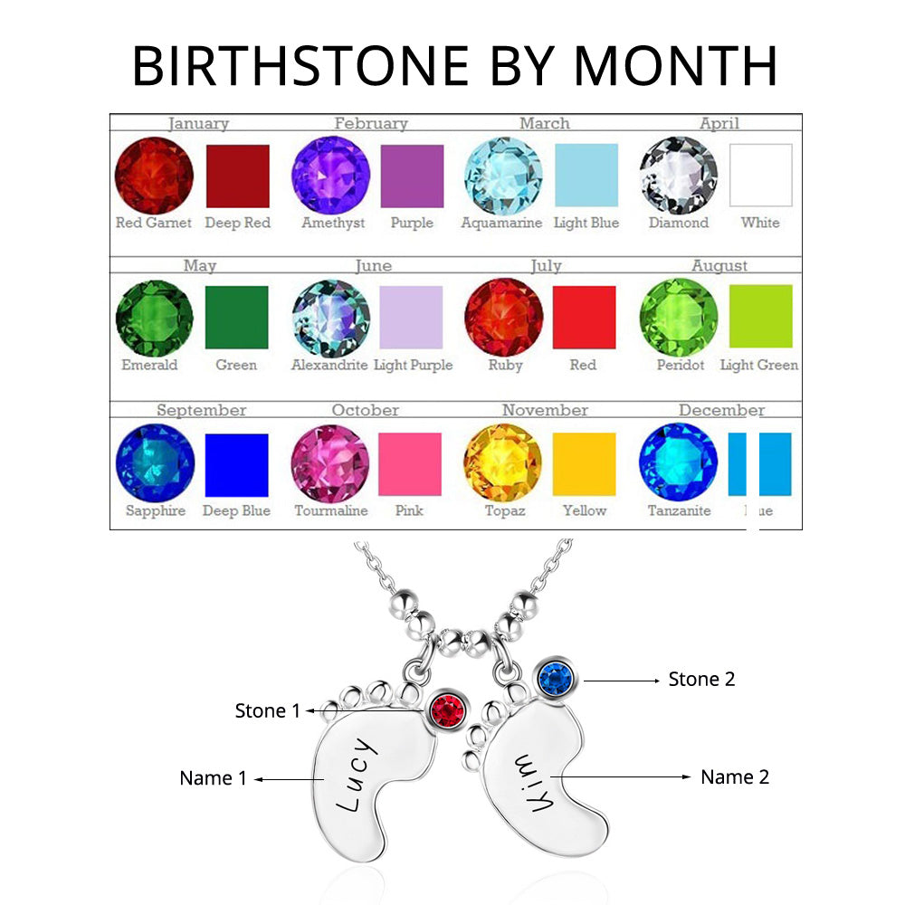 Personalized 925 Sterling Silver Birthstone Little Feet Artistical Name Necklace