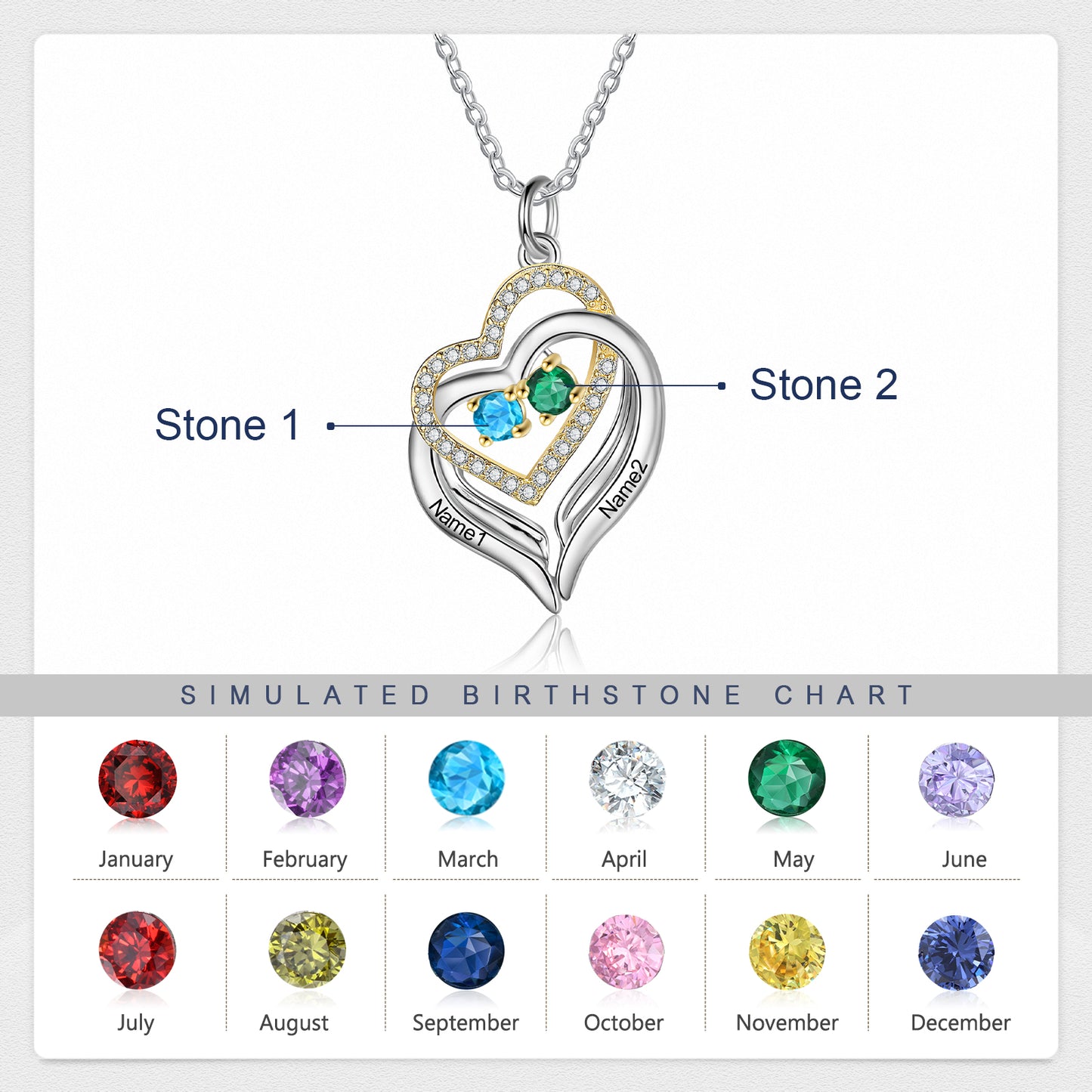 Rhodium Plated Birthstone Heart Necklace - iYdr