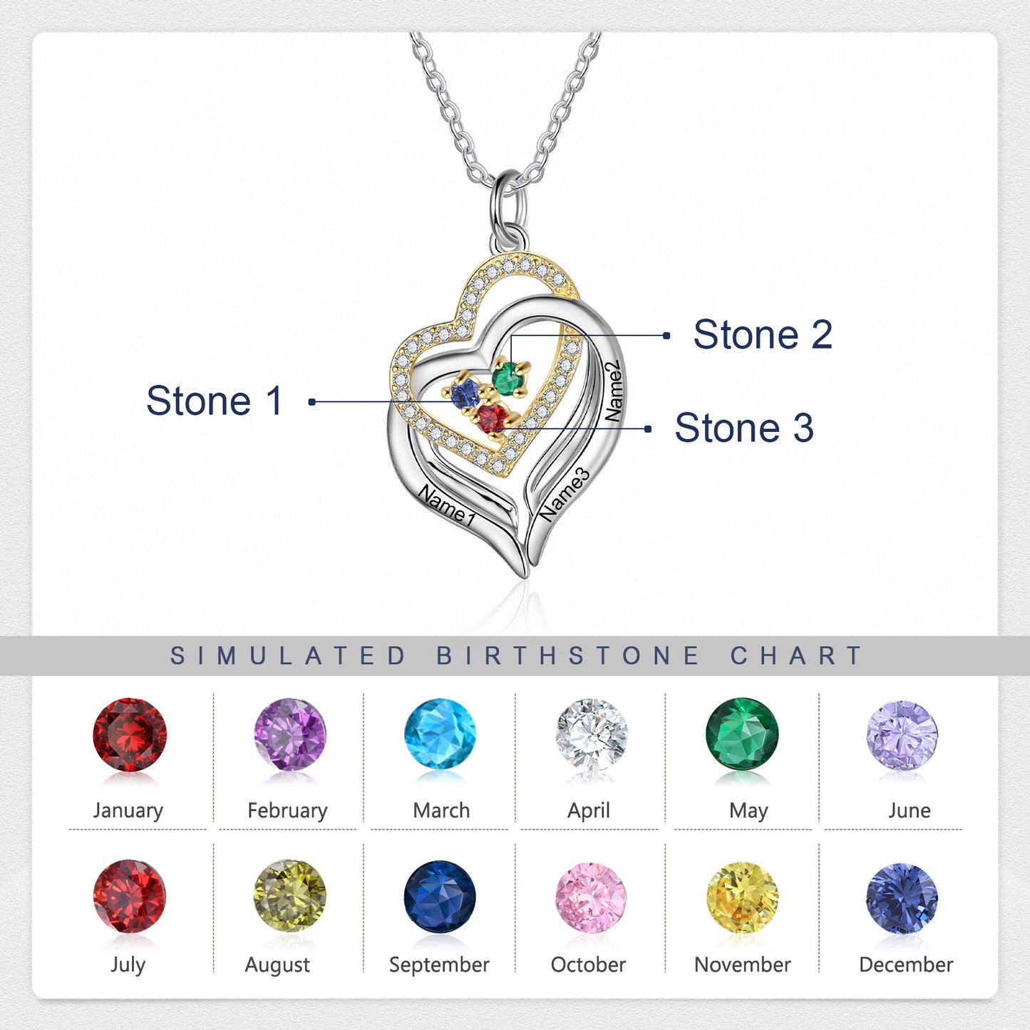 Rhodium Plated Birthstone Heart Necklace - iYdr