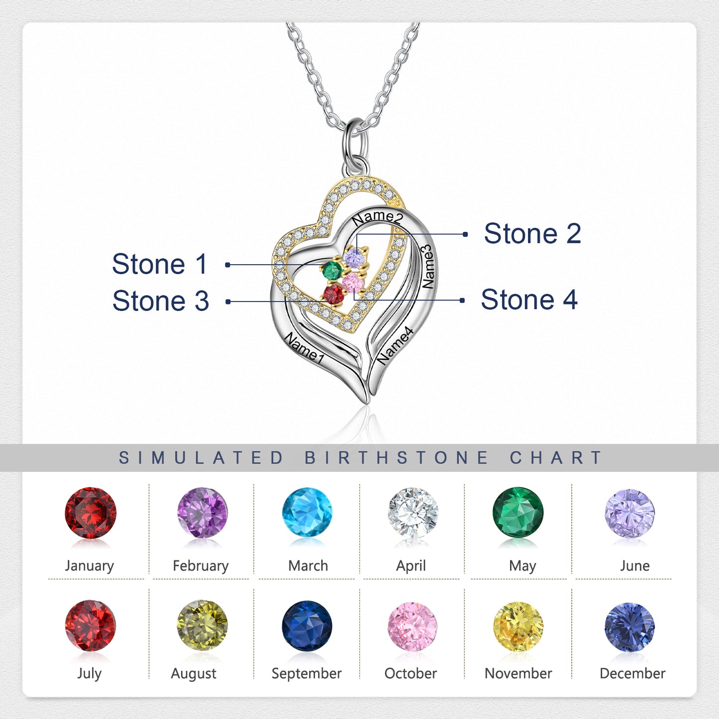 Rhodium Plated Birthstone Heart Necklace - iYdr