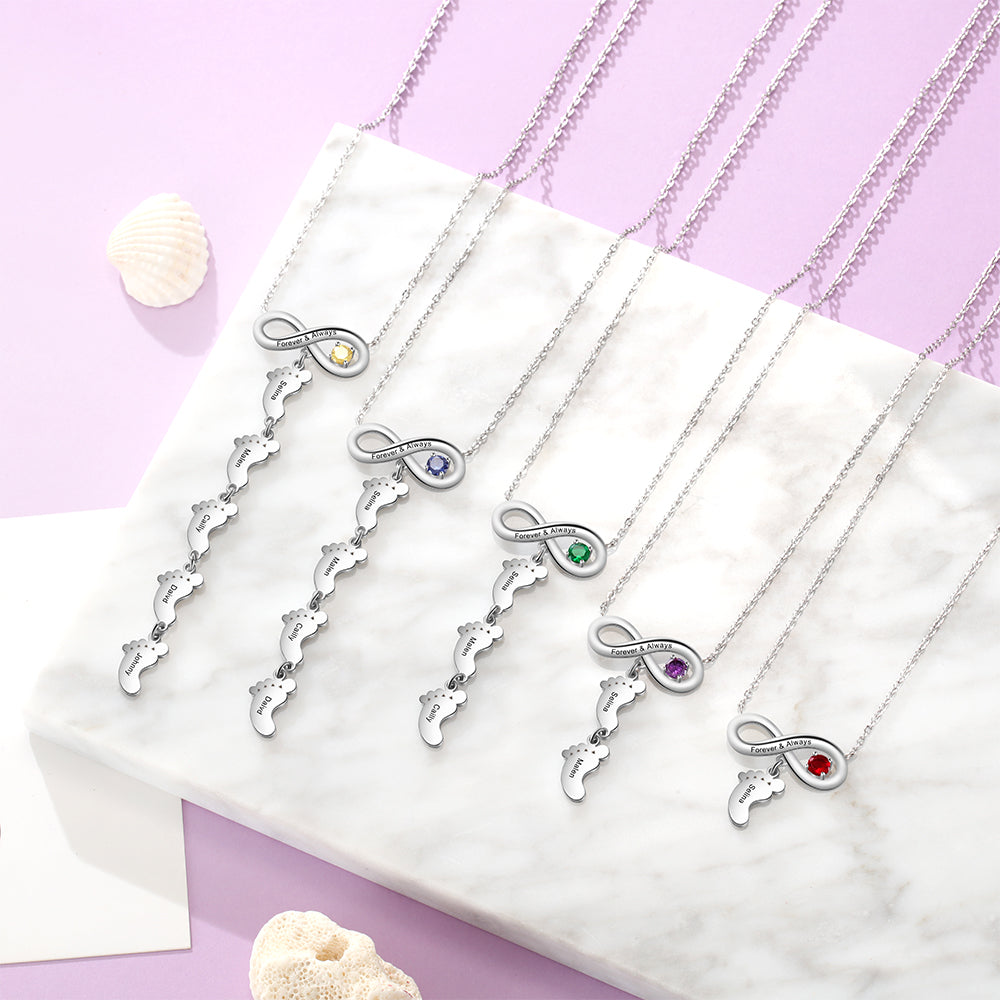 Personalized Birthstone Infinity Baby Feet Necklace