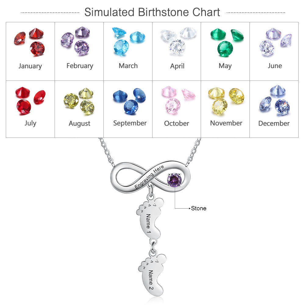 Personalized Birthstone Infinity Baby Feet Necklace