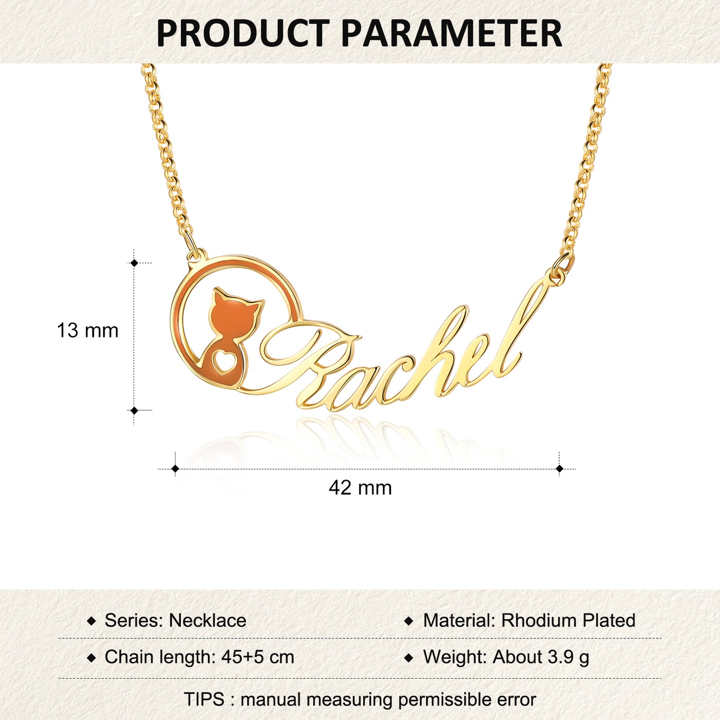 Personalized Rhodium Plated Animal Cat Name Necklace