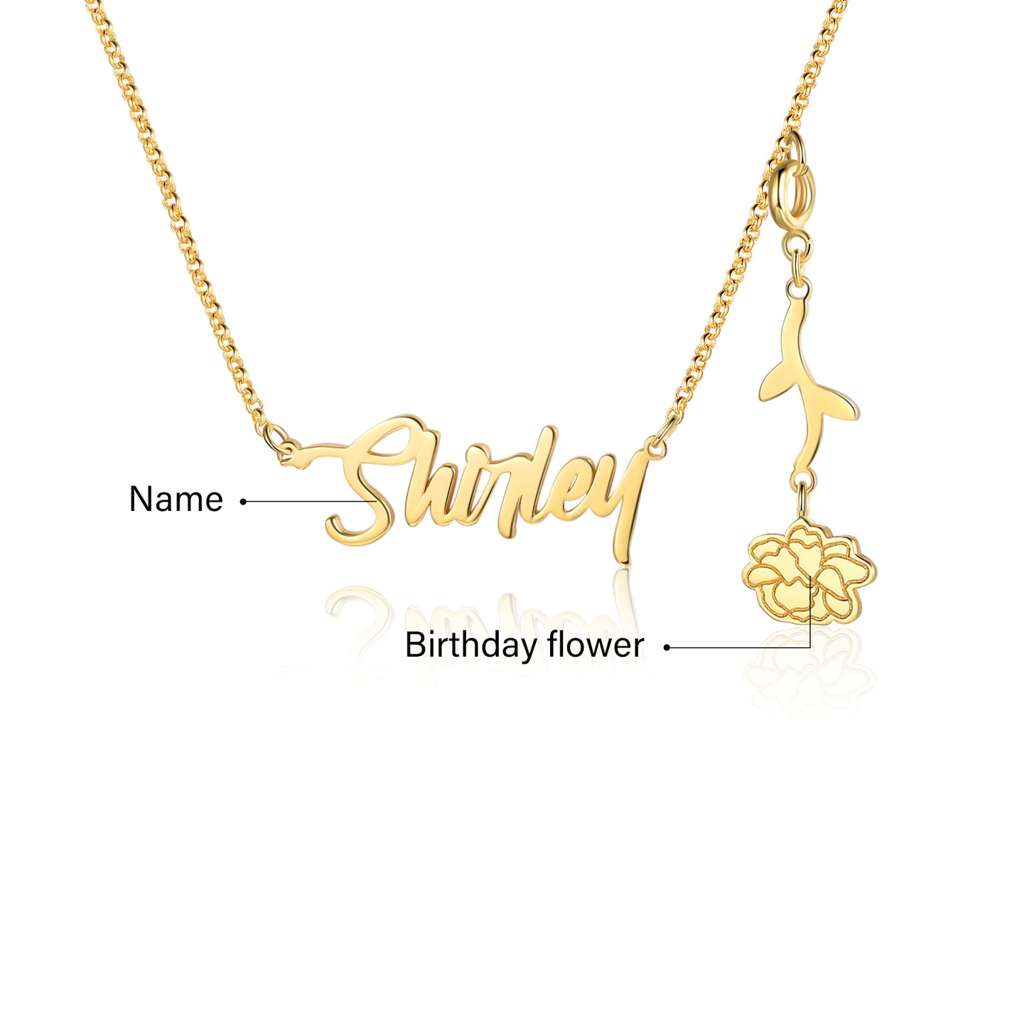 Personalized Rhodium Plated Birthflower Name Pendant Necklace