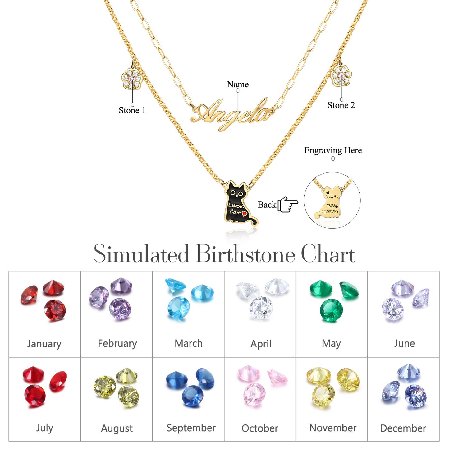 Rhodium Plated Cat Name Necklace - iYdr