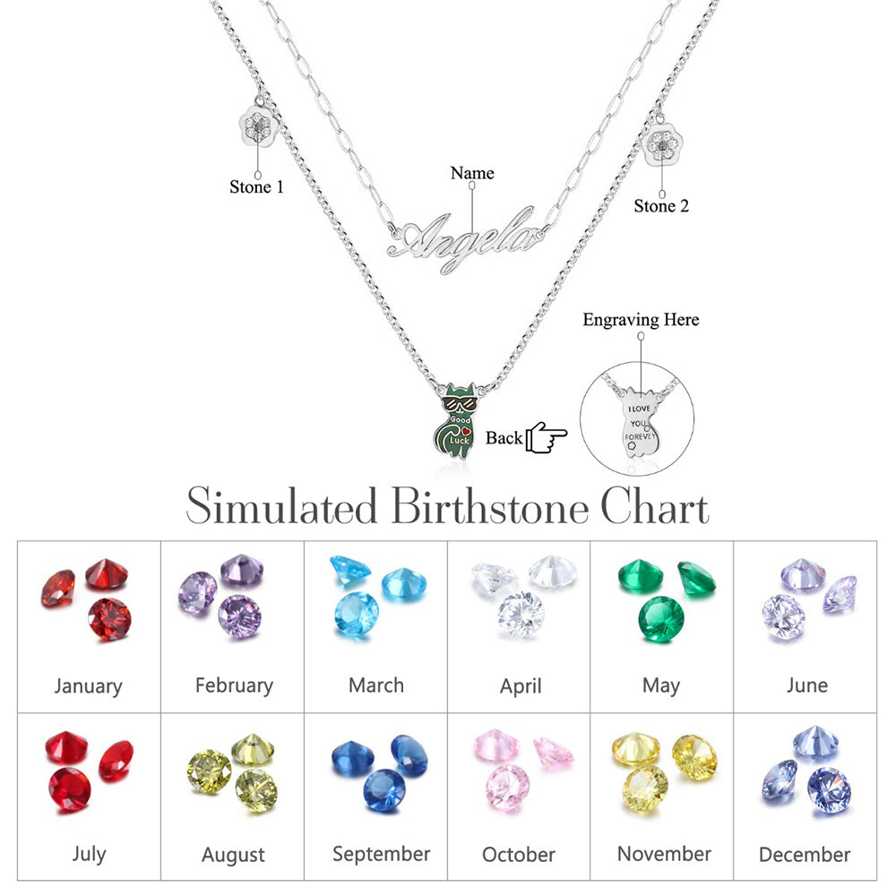 Rhodium Plated Cat Name Necklace - iYdr