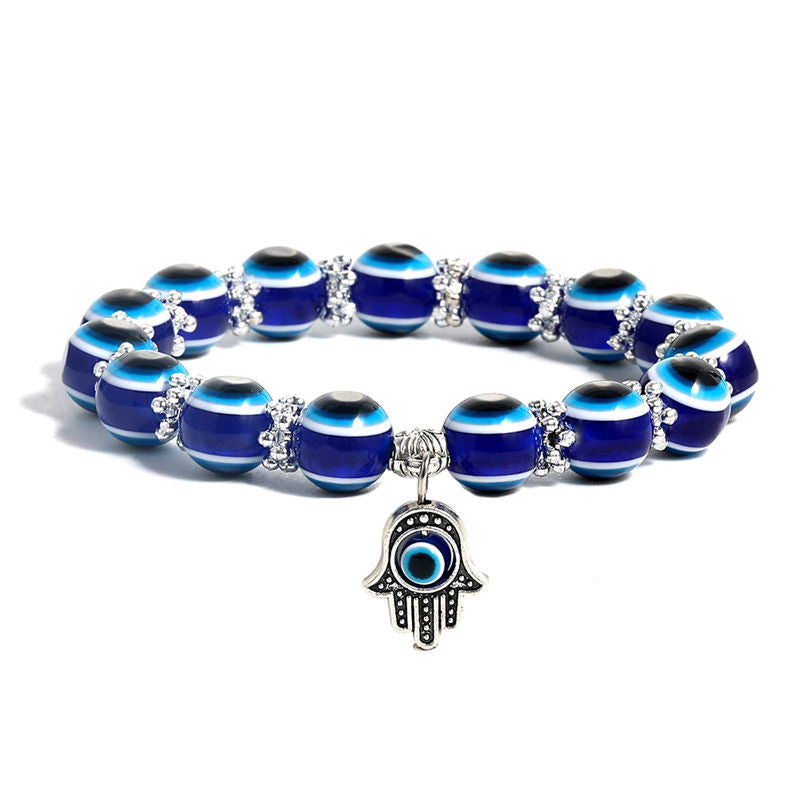 Bracelet 2Pcs /Set 7 Chakra Bead Lava Stone Bracelet Evil Blue Eye Beaded Charm