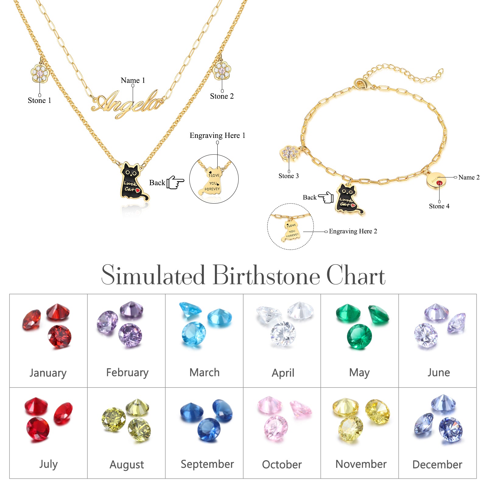 Rhodium Plated Personalized Cat Jewelry Set - iYdr