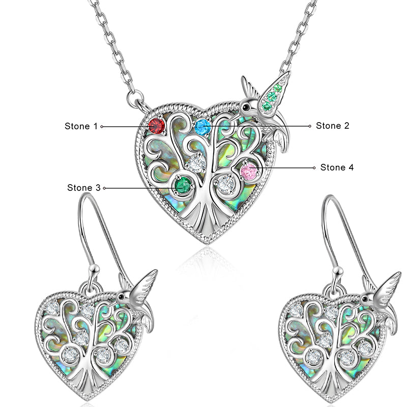 Rhodium Plated Bird and Tree Heart Shape Jewelry Set