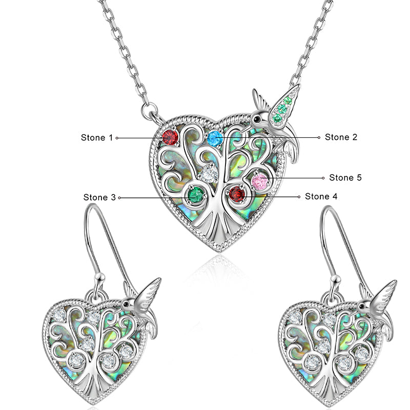 Rhodium Plated Bird and Tree Heart Shape Jewelry Set