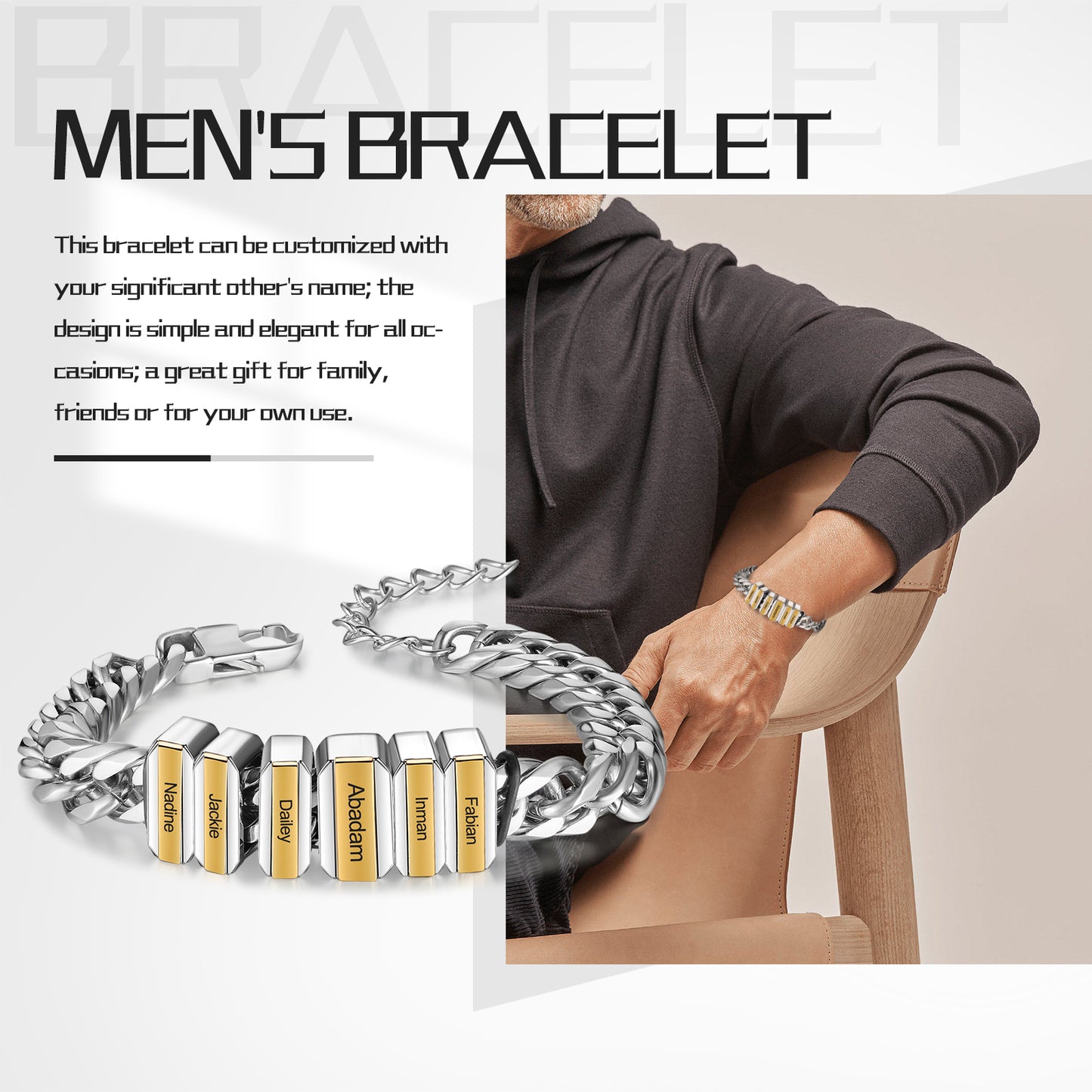 Father's Day Gift Cuban Link Men's Bracelet With Personalized Beads