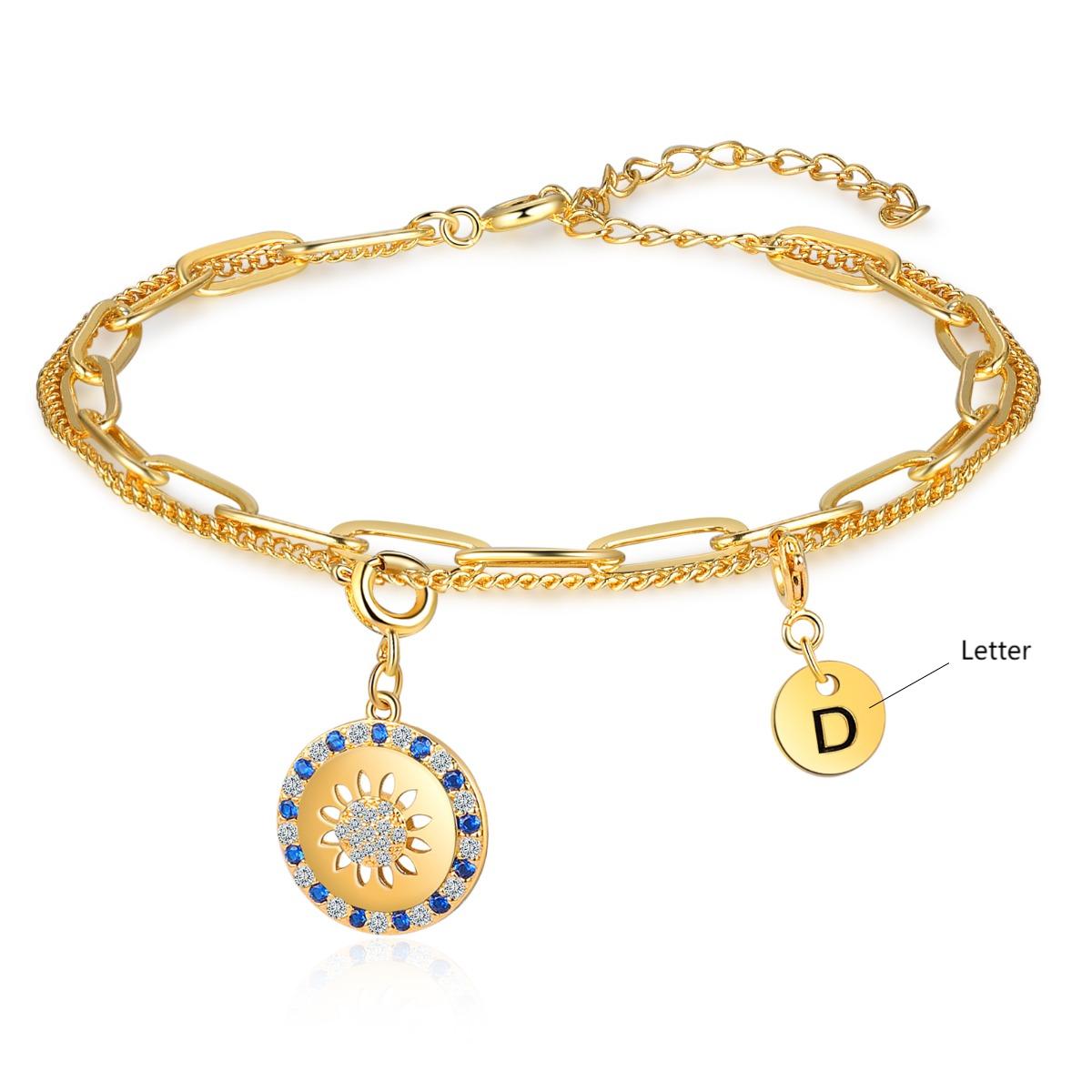 Rhodium Plated Evil Eye Name Bracelet