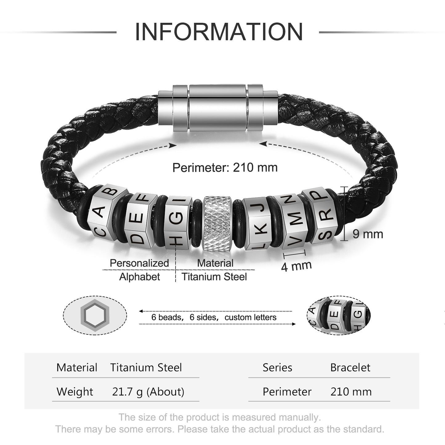 Personalized Titanium Steel Bead Bracelet