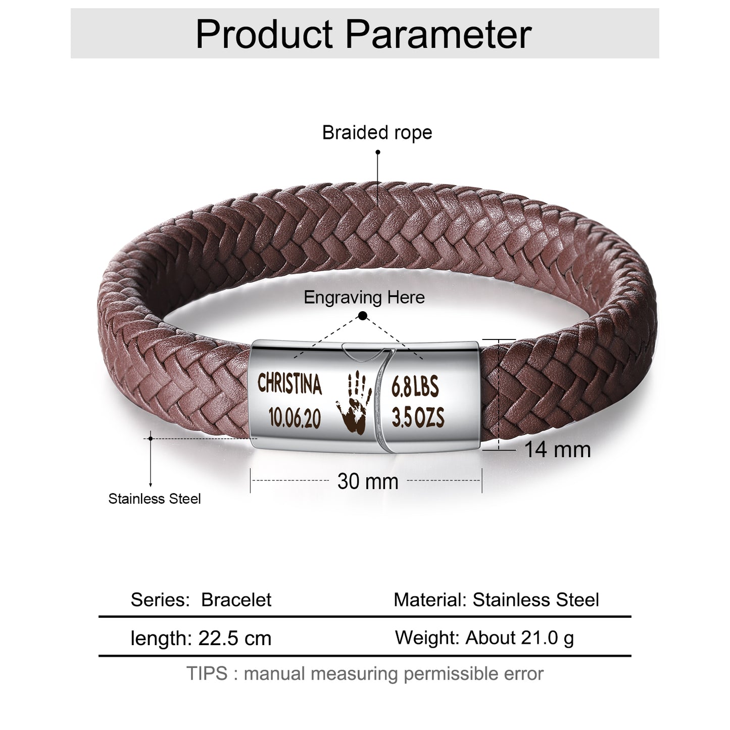 Personalized Stainless Steel Men Leather Bracelet