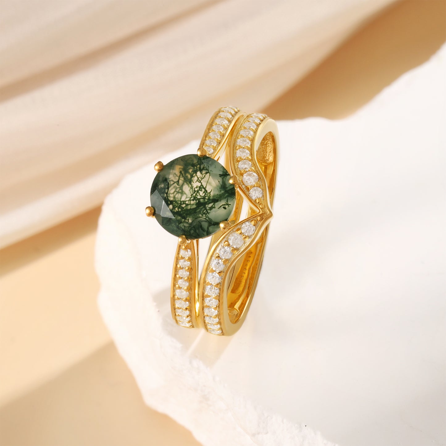 K Gold Moss Agate Ring - iYdr