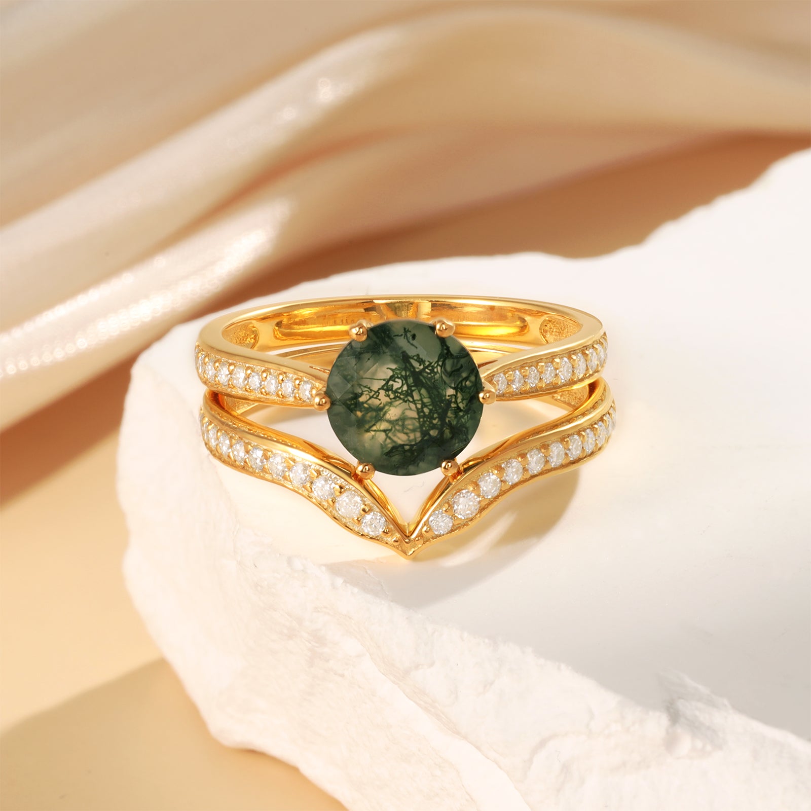 K Gold Moss Agate Ring - iYdr