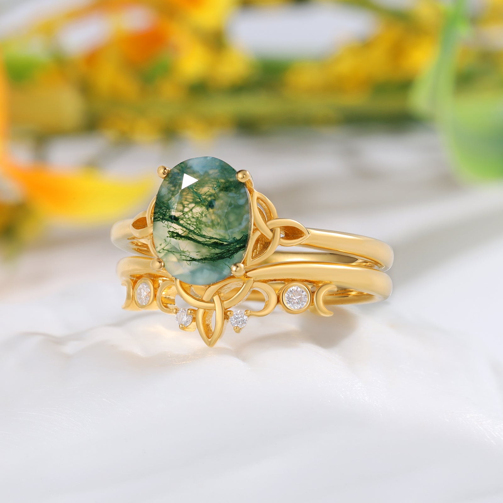 K Gold Moss Agate Ring - iYdr