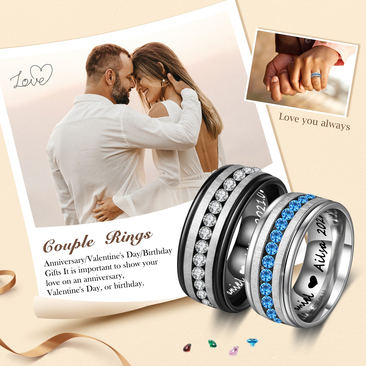 Custom Stainless Steel Couple Ring - iYdr