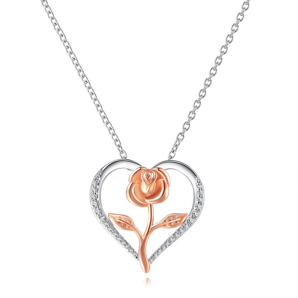 Rose Flower Heart Necklace