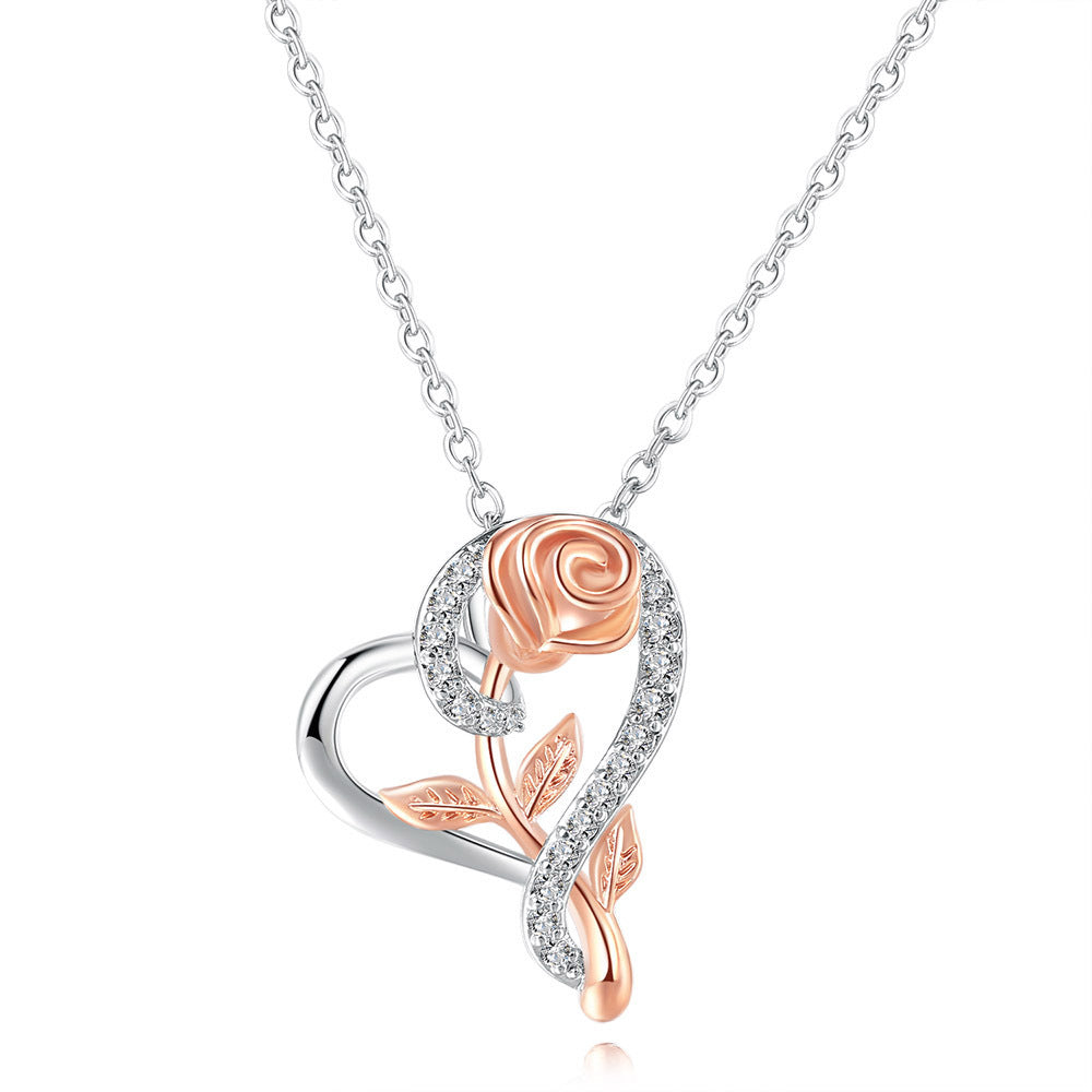 Rose Flower Heart Necklace