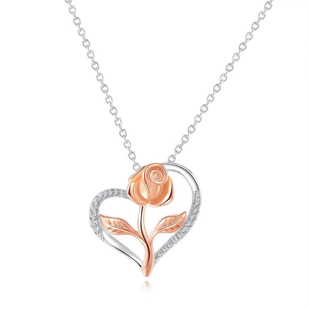 Rose Flower Heart Necklace