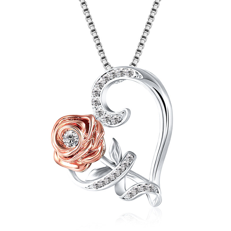 Rose Flower Heart Necklace