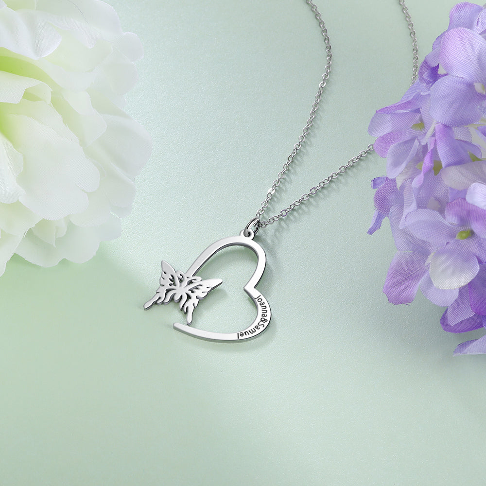 Custom Heart Necklace with Butterfly