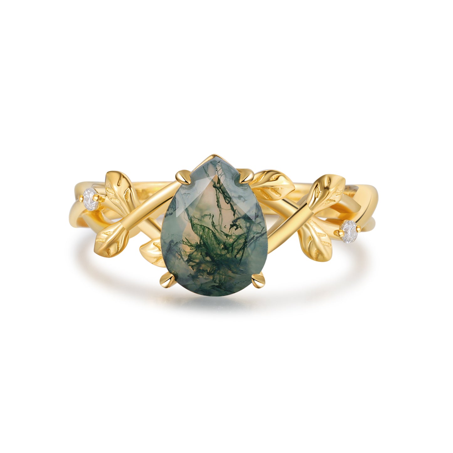 K Gold Natural Moss Agate Ring