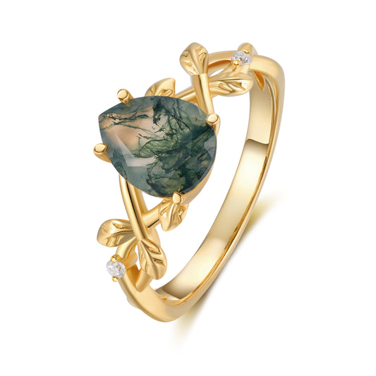 K Gold Natural Moss Agate Ring