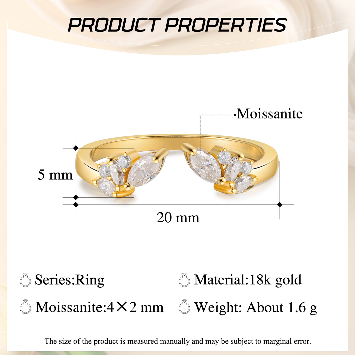 K Gold Natural Moissanite Ring