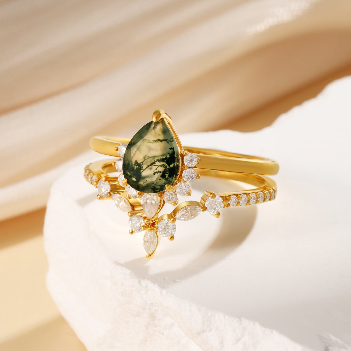 K Gold Natural Moss Agate Ring