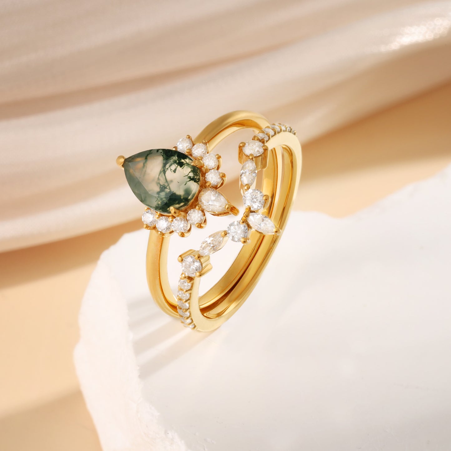 K Gold Natural Moss Agate Ring