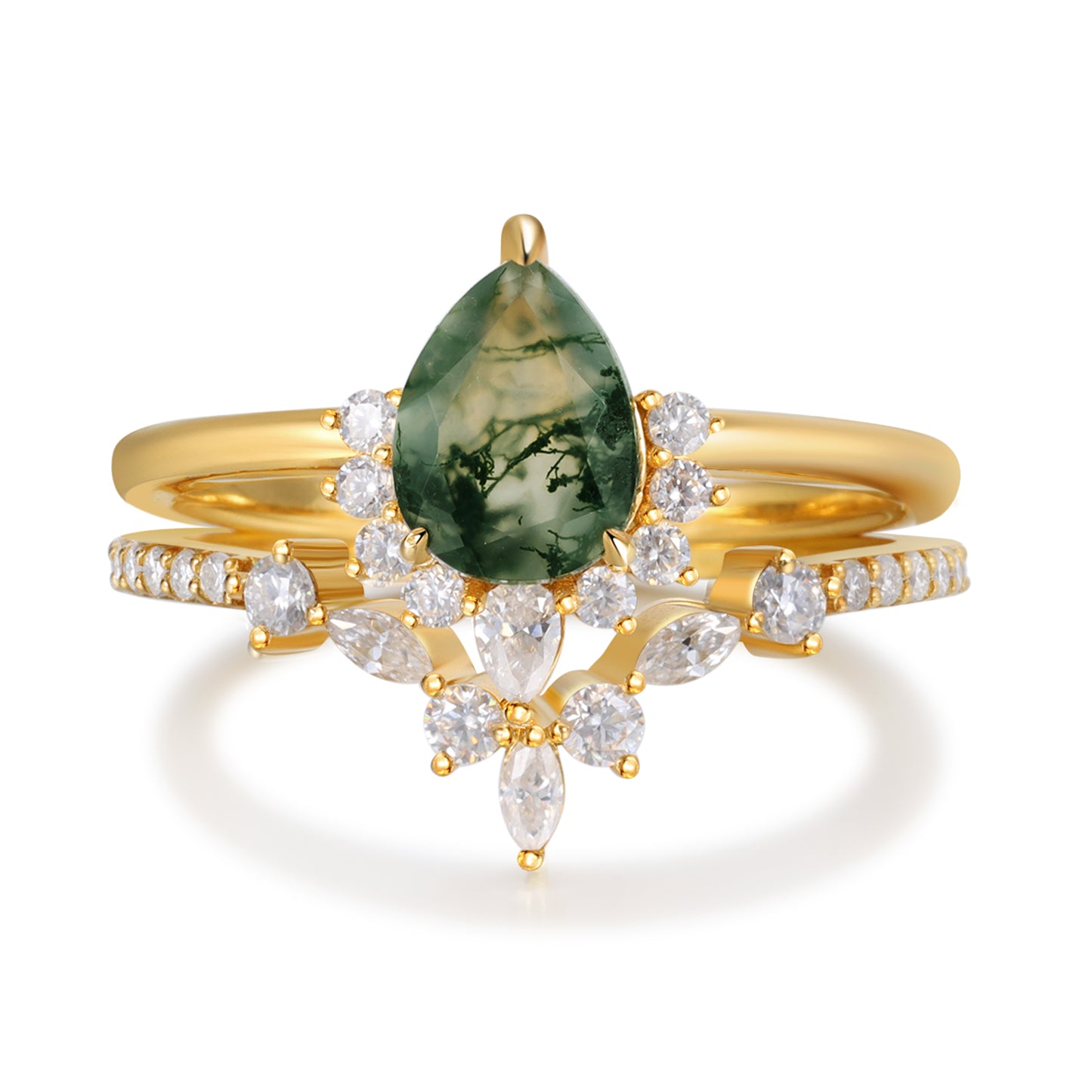 K Gold Natural Moss Agate Ring