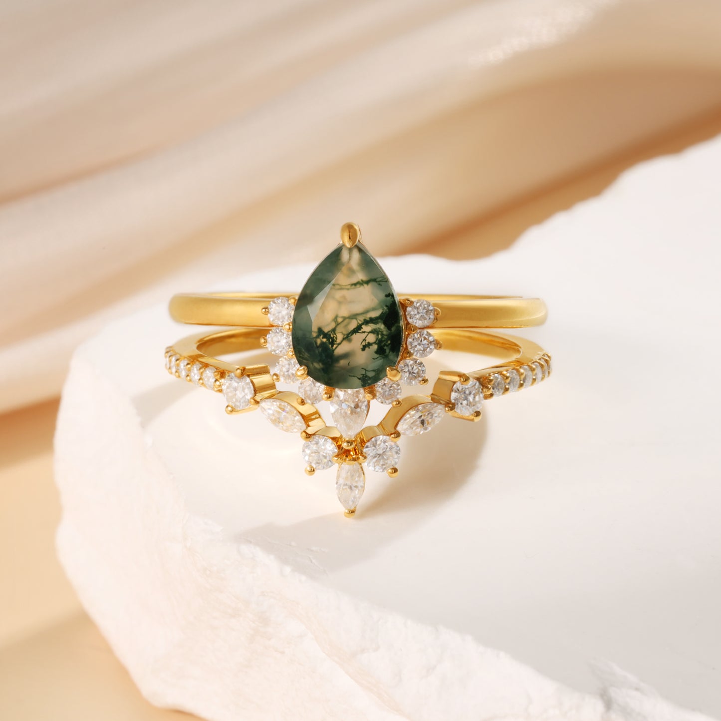 K Gold Natural Moss Agate Ring