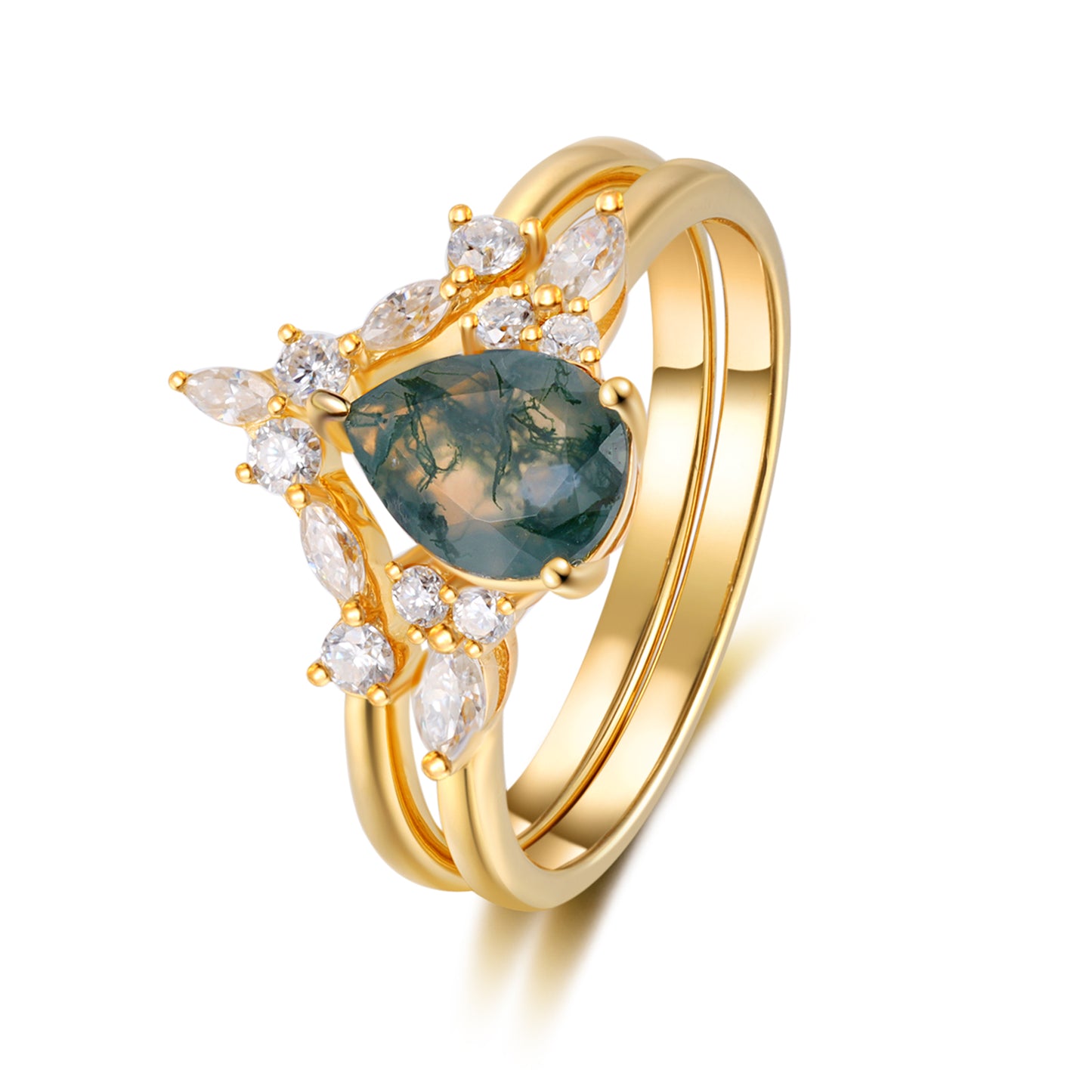 K Gold Natural Moss Agate Ring