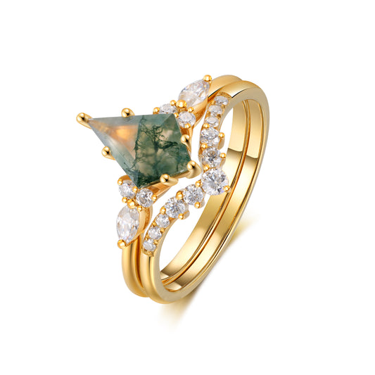 K Gold Natural Moss Agate Ring