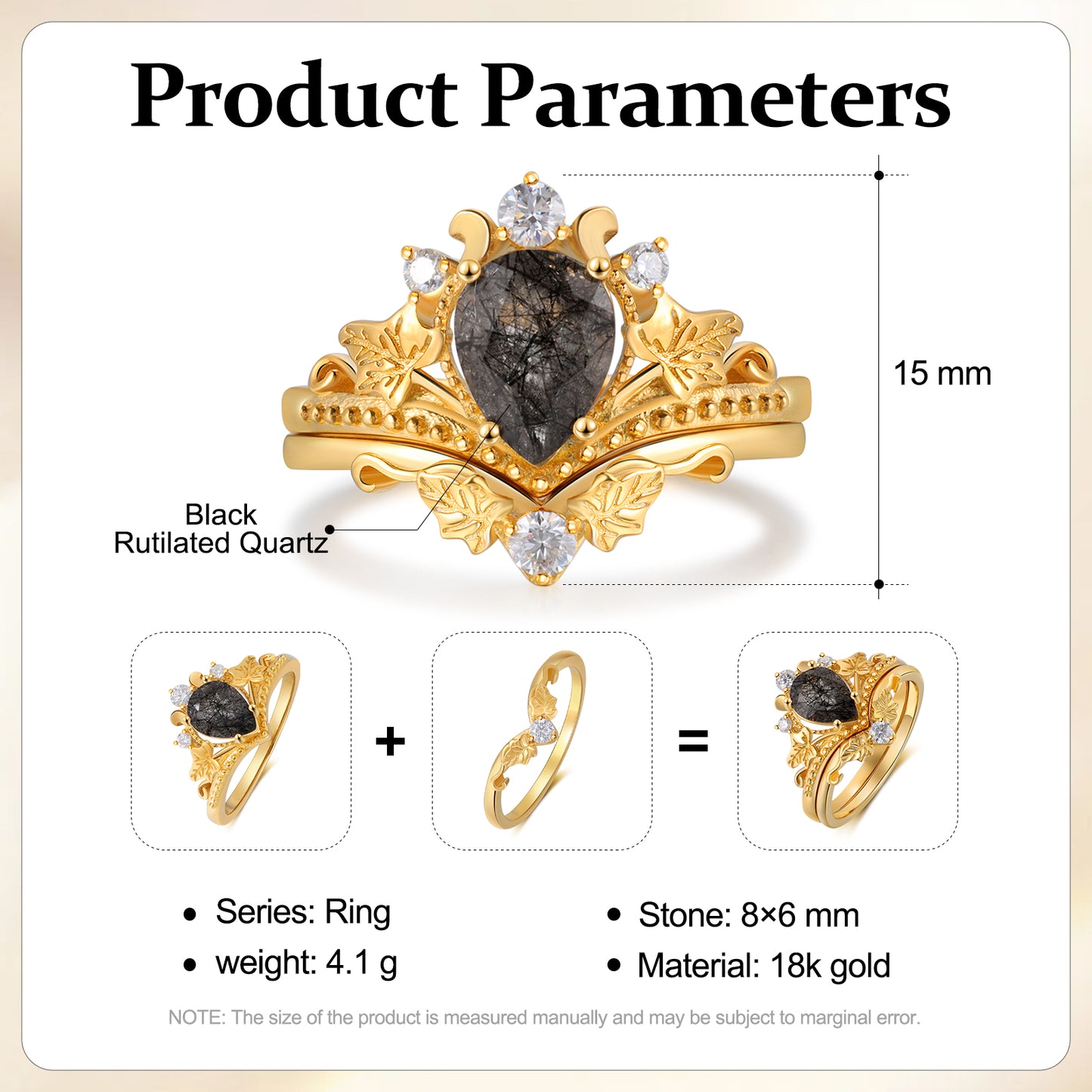 K Gold Natural Black Rutilated Quartz Ring