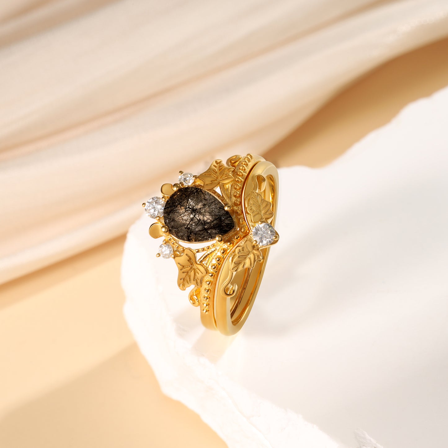 K Gold Natural Black Rutilated Quartz Ring