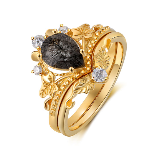 K Gold Natural Black Rutilated Quartz Ring