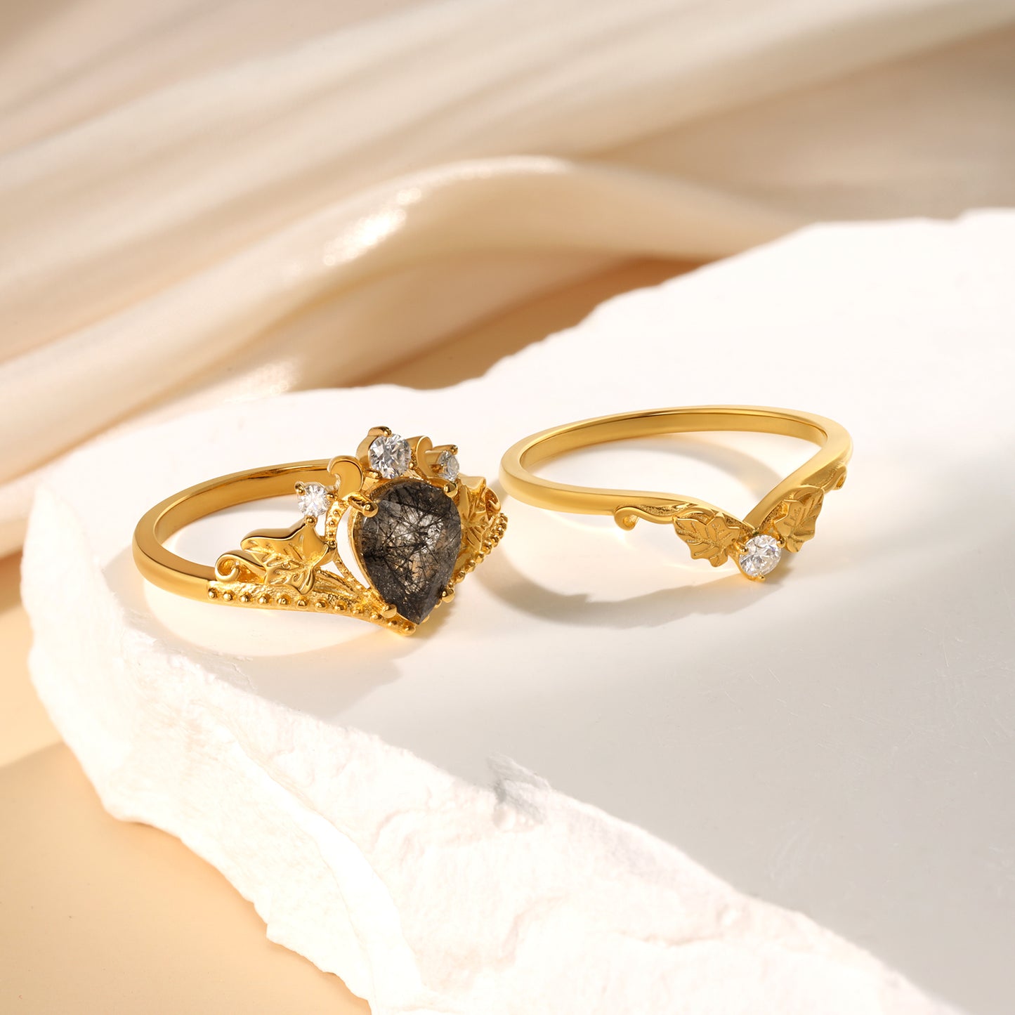 K Gold Natural Black Rutilated Quartz Ring