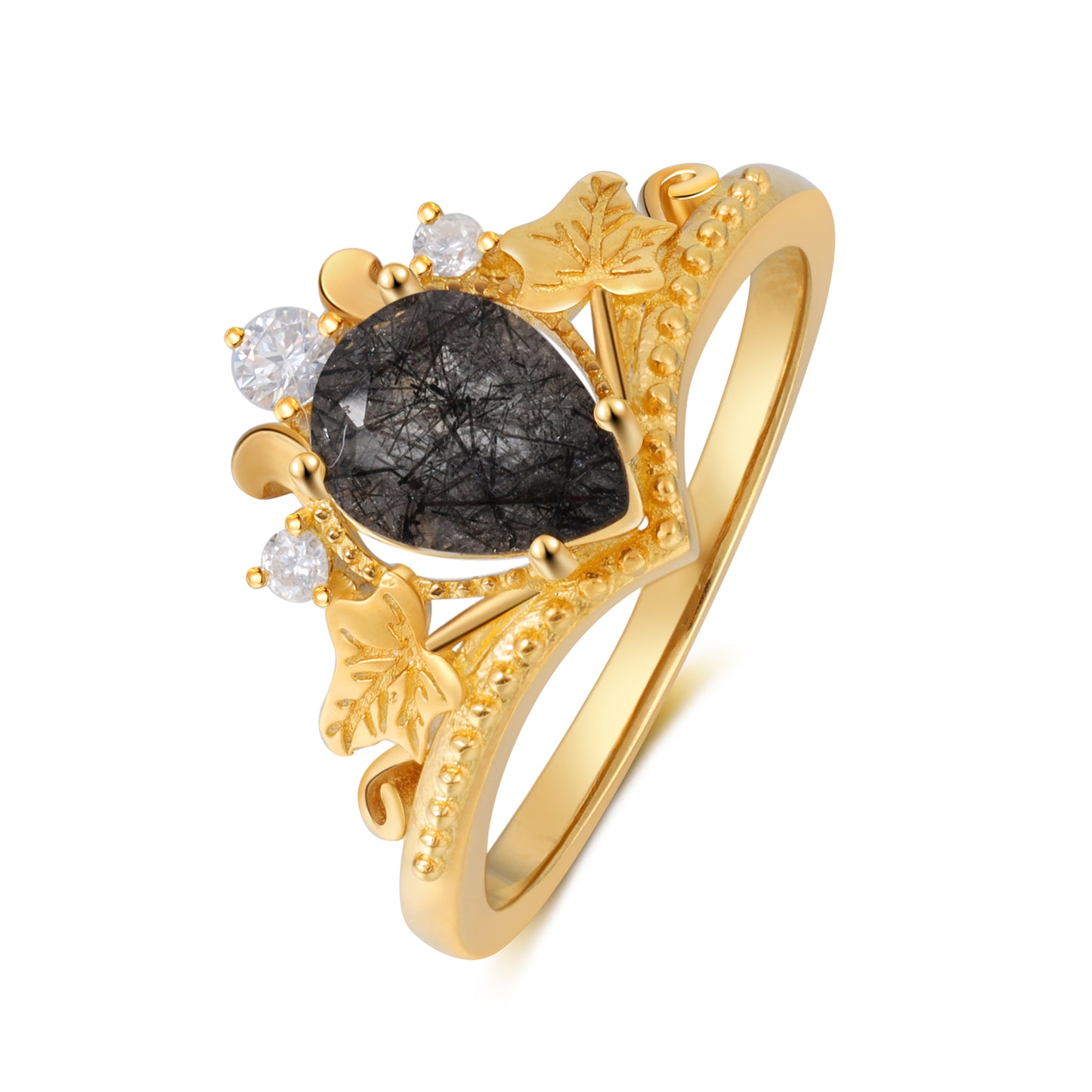 K Gold Natural Black Rutilated Quartz Ring