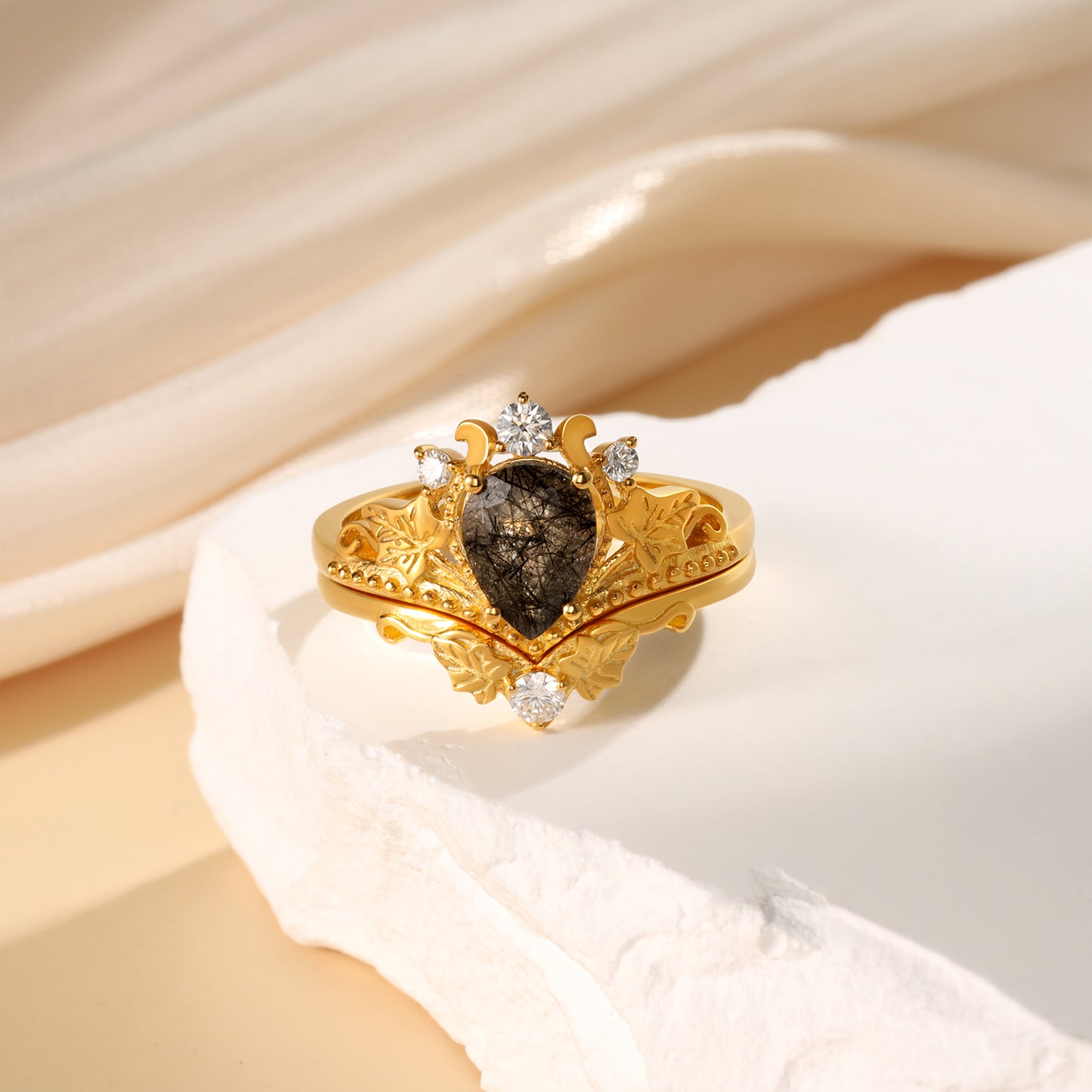 K Gold Natural Black Rutilated Quartz Ring