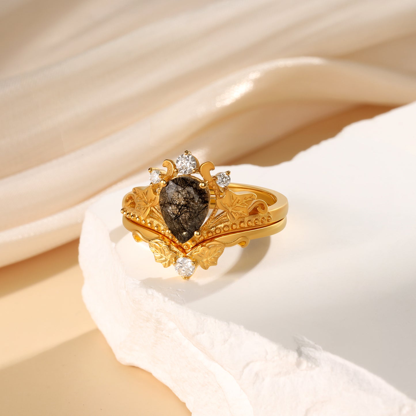 K Gold Natural Black Rutilated Quartz Ring