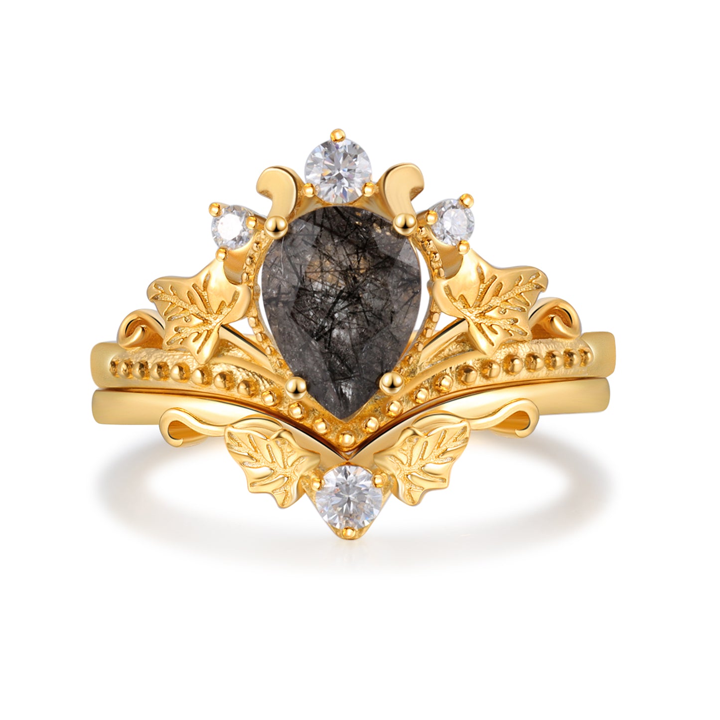 K Gold Natural Black Rutilated Quartz Ring