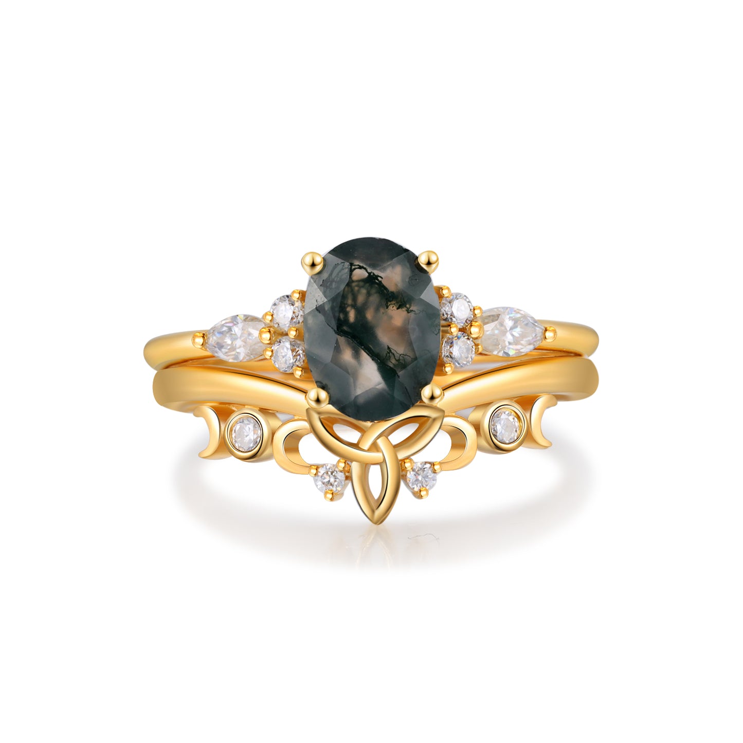 K Gold Natural Moss Agate Ring