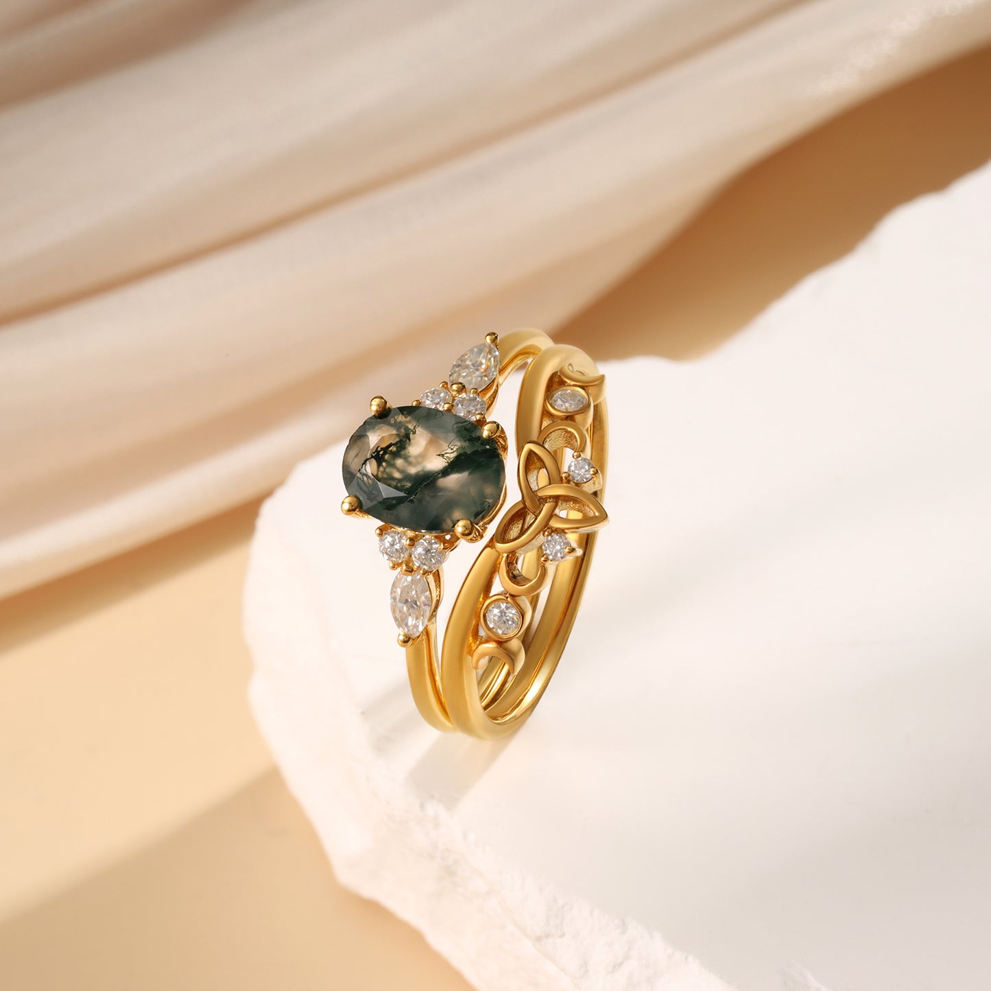 K Gold Natural Moss Agate Ring