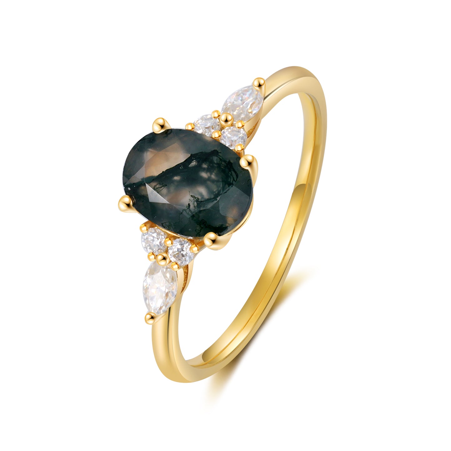 K Gold Natural Moss Agate Ring