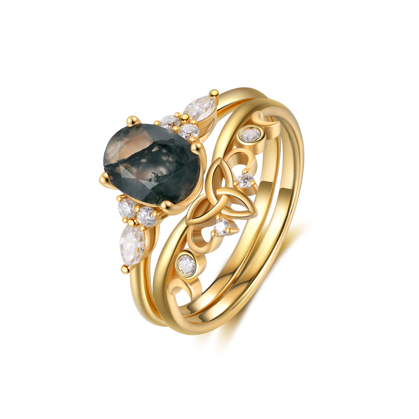 K Gold Natural Moss Agate Ring